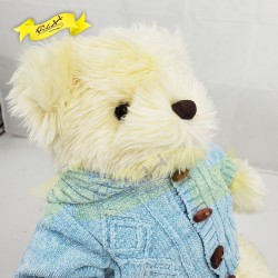 傳統熊公仔Teddy Bear 米色- 連粉藍色絲絨冷針織衣服 (43cm) 