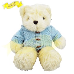 傳統熊公仔Teddy Bear 米色- 連粉藍色絲絨冷針織衣服 (43cm) 