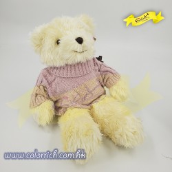 傳統熊公仔Teddy Bear 米色- 連粉紅色絲絨冷針織衣服 (43cm) 