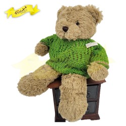 傳統熊公仔Teddy Bear 杏色- 連綠色手織織衣服 (43cm) 