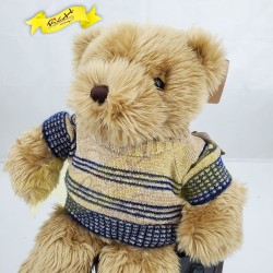 傳統熊公仔Teddy Bear 啡色- 連杏/藍色絲絨冷針織衣服 (43cm) 