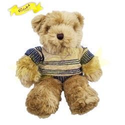 傳統熊公仔Teddy Bear 啡色- 連杏/藍色絲絨冷針織衣服 (43cm) 