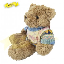 傳統熊公仔Teddy Bear 啡色- 連粉藍色絲絨冷針織衣服 (43cm) 
