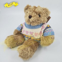 傳統熊公仔Teddy Bear 啡色- 連粉藍色絲絨冷針織衣服 (43cm) 