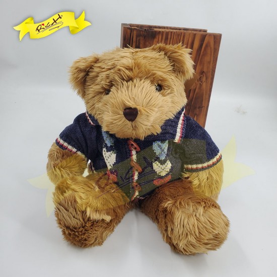 傳統熊公仔Teddy Bear 啡色- 連絲絨冷針織衣服 (43cm) 