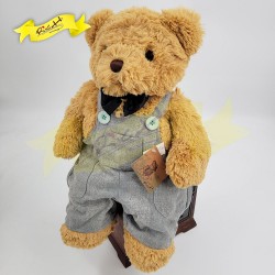 傳統熊公仔Teddy Bear 啡色- 連灰色工人褲 (43cm) 