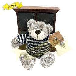 雲石紋熊公仔Teddy Bear - 連藍白間條色針織冷衫 (25cm) 