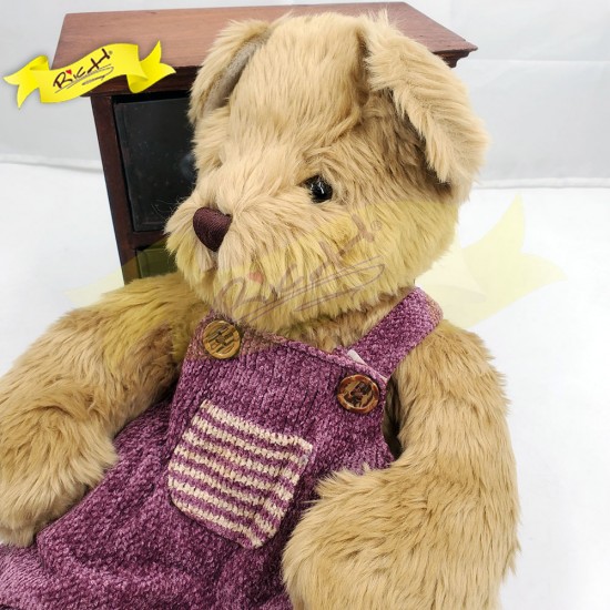 傳統熊公仔Teddy Bear 金色- 連杏色絲絨冷針織連身裙 (40cm) 