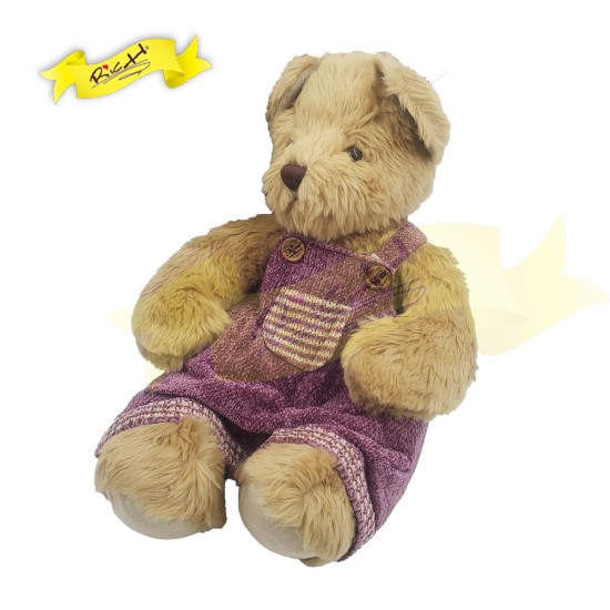 傳統熊公仔Teddy Bear 金色- 連杏色絲絨冷針織連身裙 (40cm) 