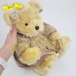 傳統熊公仔Teddy Bear 金色- 連杏色絲絨冷針織連身裙 (40cm) 
