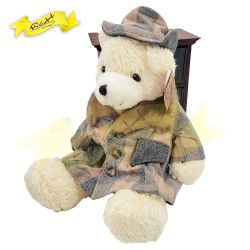 傳統熊公仔Teddy Bear 米白色- 連格仔套裝衣服 (43cm) 