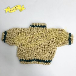 手織通花冷衫中碼(M) - 米黃拼綠 (16cm X 15cm)